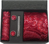 Conjunto Gravata de Seda Paisley Vermelho